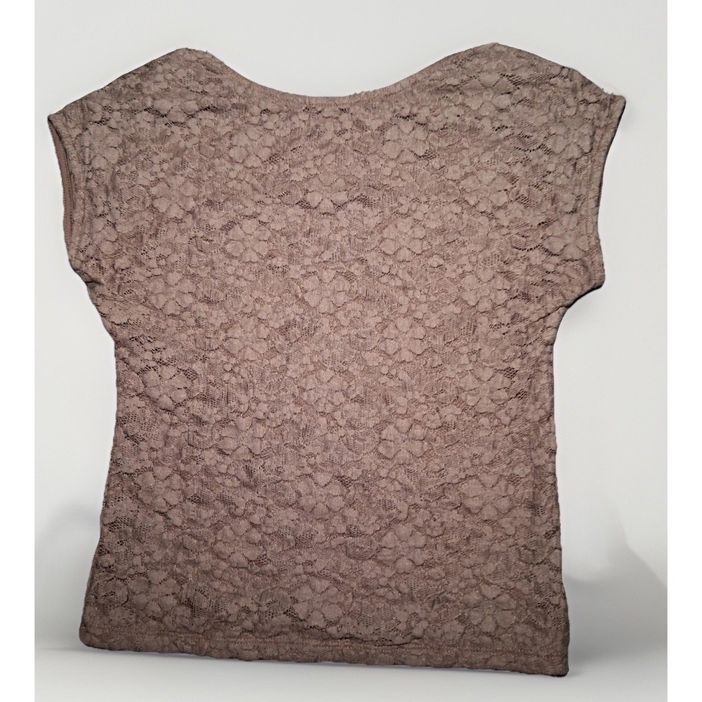 BLENCA Young Contemporary Women's Brown Floral Lace Scoop Neck Backless Top M